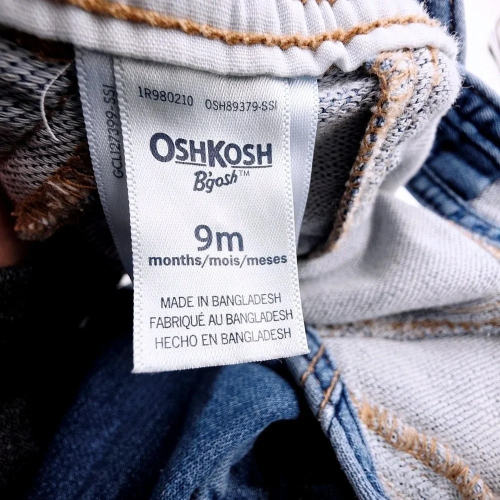 OshKosh B'gosh Denim Overalls Baby Girl 9 Month Blue‎ Jean Stretch Elastic Soft